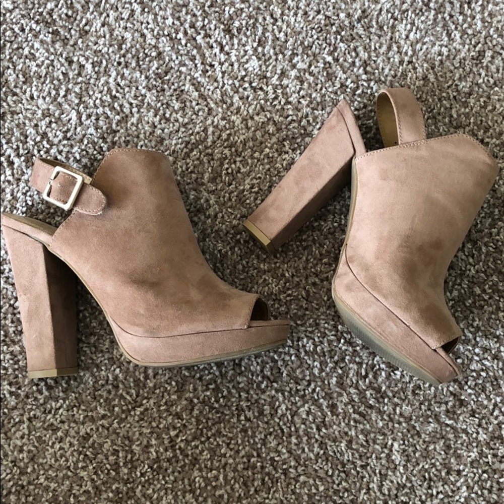 Suede Nude Peep Toe Heels